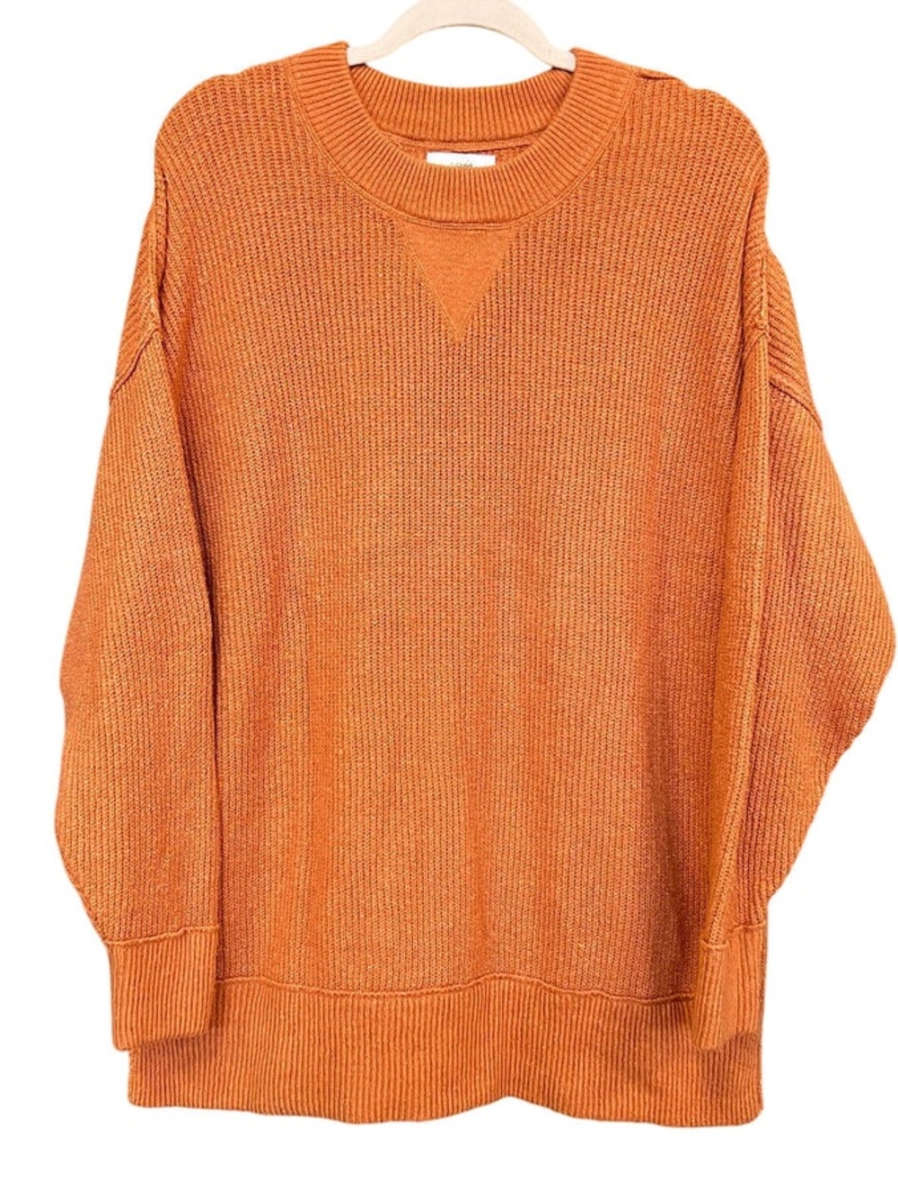 Aerie Burnt Orange Ribbed Oversized Cotton Blend Crew Neck Sweater S